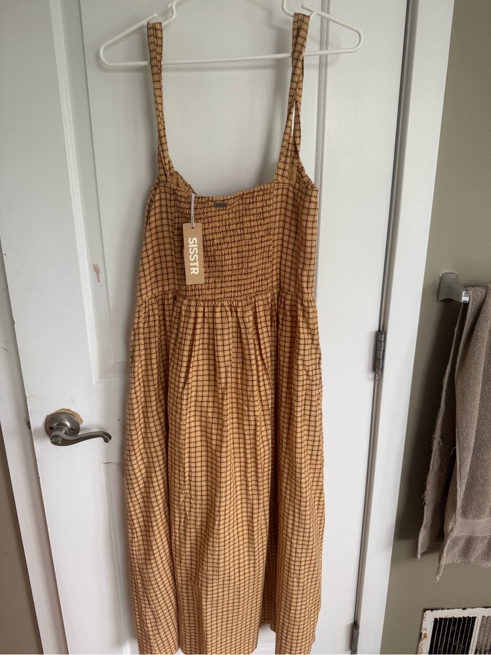 Checked Maxi Sundress with Thin Straps - Mustard Check - Picture 5 of 5